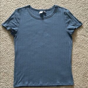 Women’s Gap Factory short sleeve rib pointelle shirt, blue, large